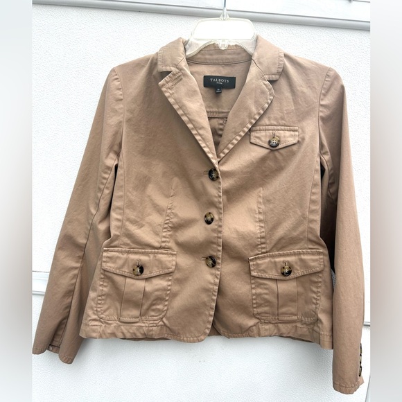 Talbots Jackets & Blazers - Talbots blazer jacket sz 8p beige tan cargo style cotton blend office classic